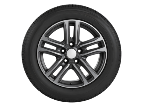 Isolated black rubber wheel and rim