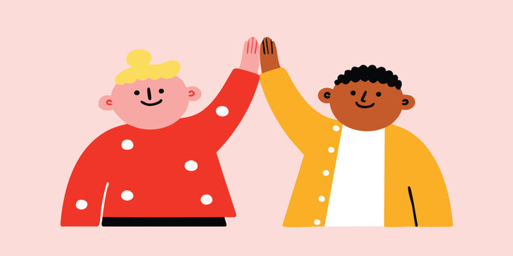 A vibrant illustration captures two diverse individuals exchanging a high-five, a symbol of camaraderie and unity. The artwork radiates warmth and happiness.