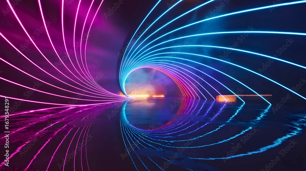 Poster abstract neon vortex spiraling lines of light and color