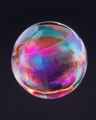 Luminous Iridescent Sphere with Intricate Moire Patterns of Swirling Neon Light.