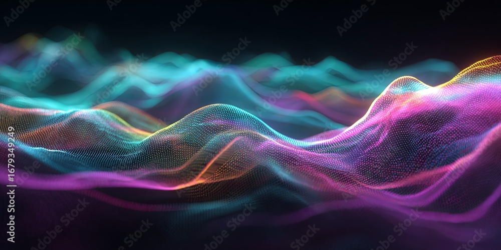 Poster abstract flowing waves of light with vibrant colors and a futuristic design aesthetic for digital ba