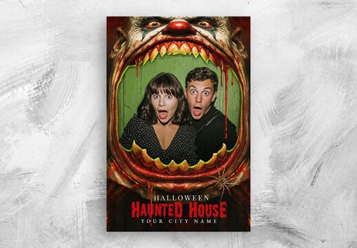 Halloween Flyer Template with Scary Clown Photo Frame for Halloween Haunted House Events