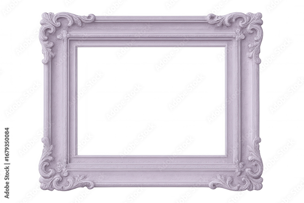 Poster lavish purple baroque frame with intricate golden scrollwork, featuring transparent background for s