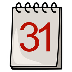 A playful vector illustration of a cartoon calendar page showing the 31st, featuring a spiral binding, off-white background, and bold red numerals.
