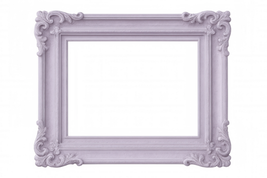 Lavish purple baroque frame with intricate golden scrollwork, featuring transparent background for seamless digital design integration