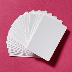 White cards fanning out on pink surface