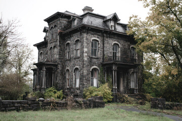 Obraz premium A large abandoned haunted mansion background