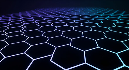 Dynamic honeycomb pattern with stunning neon glow, perfect for modern tech backgrounds or futuristic designs with vibrant purple and teal color gradients