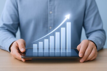 Growth Chart on Tablet Displayed by Professional, Indicating Business Success and Market Expansion
