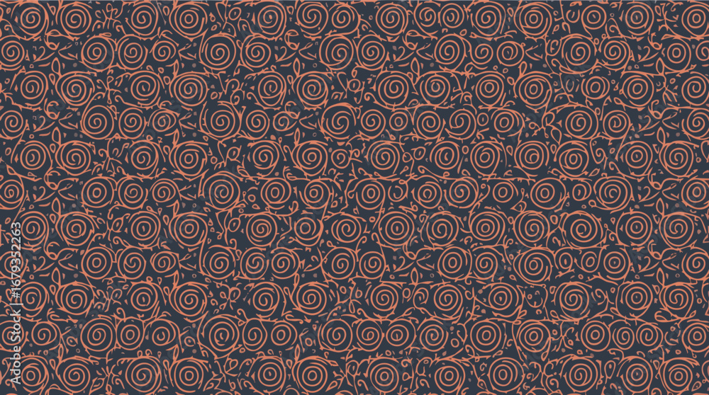 Aufkleber intricate dark background with repeating orange swirl and vine pattern vector illustration.