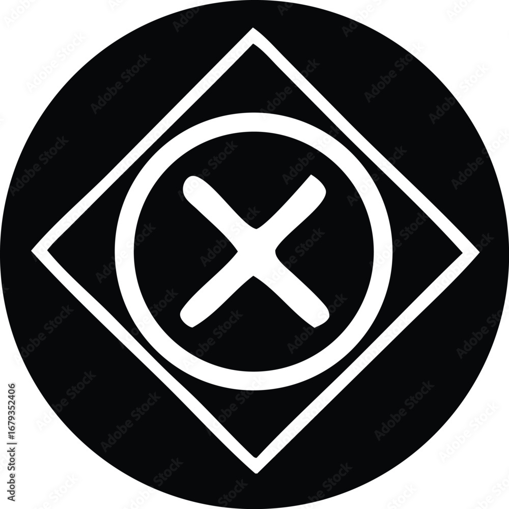 Aufkleber geometric symbol of a cross inside a circle within a diamond shape on a black background
