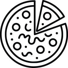 Minimalist Pizza Icon Graphic Depicting a Delicious Slice Removed from a Fresh Pie Featuring Toppings like Pepperoni and Sauce