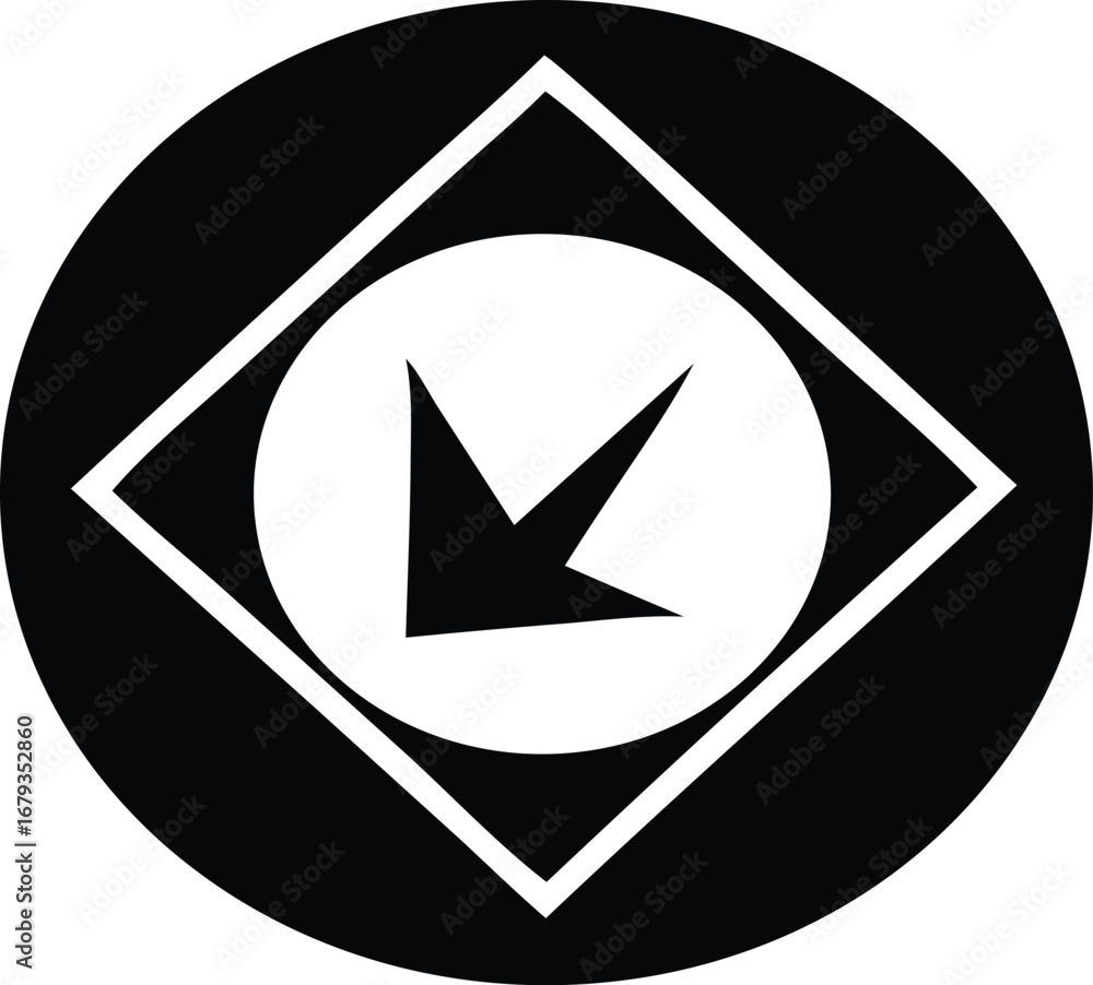 Aufkleber abstract geometric symbol with downward arrow inside circle and square for design concepts