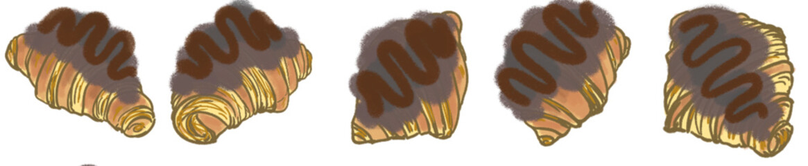 Cartoon Chocolate Croissant PNG for Cafe Menu, Bakery Logo, and Food Icons