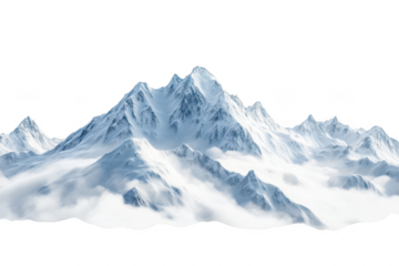 Snow Covered Mountain Range With Clouds Isolated peak winter isolated on a transparent background