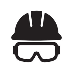 Hard Hat with Safety Goggles Icon — Construction PPE and Eye Protection