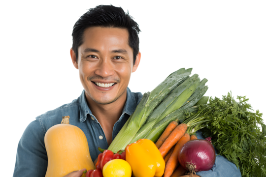man holding vegetables
