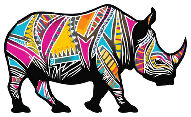 Fototapeta premium PNG African tribal pattern rhino animal mammal rhinoceros.