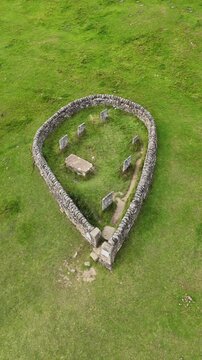Eyam, The Peak District, England - August 6 2025: Aerial view of the historic Riley Graves in the picturesque countryside near Eyam.