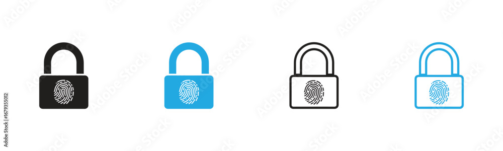 Poster fingerprint loop icon with lock sign inside. concept of personal data protection. app security. flat