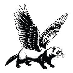 Vector art of flying ferret with wings