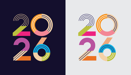Happy New Year 2026 geometric shape and stipes line, celebration, greeting card, invitation, calendar concept. Design template post new year 2026.