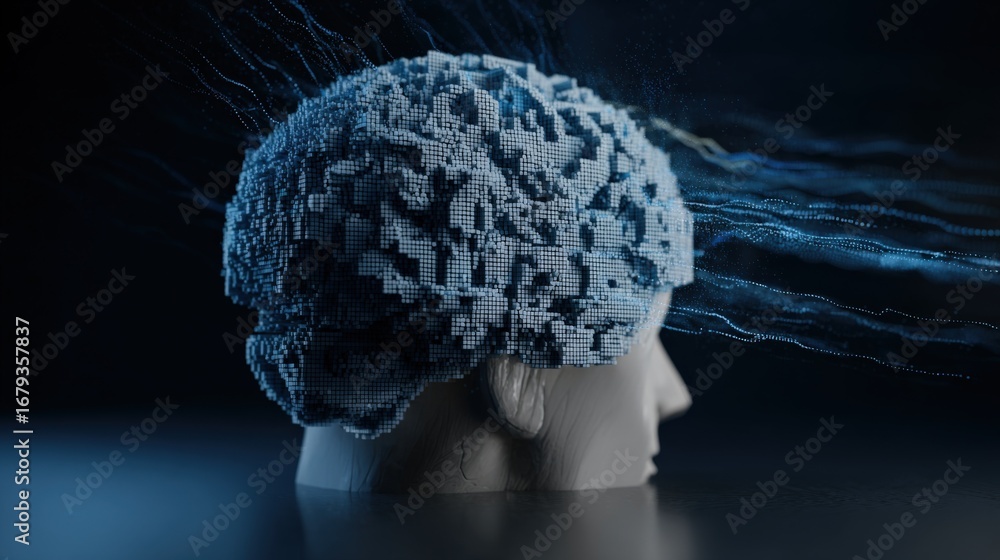 Poster abstract digital brain concept: artificial intelligence, cognitive technology, and neural network in