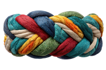 Colorful braided rope creates a textured pattern against a design on transparent background