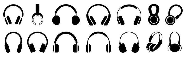 headphones music icon vector set