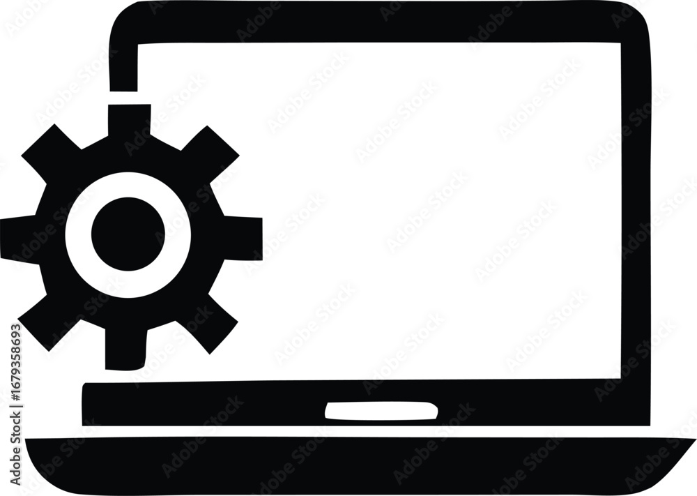 Poster computer settings gear icon laptop technology digital settings configuration management system updat