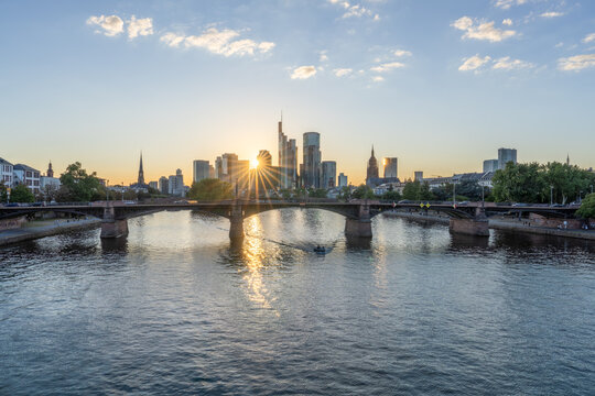 Frankfurt skyline at sunset, Hesse, Germany