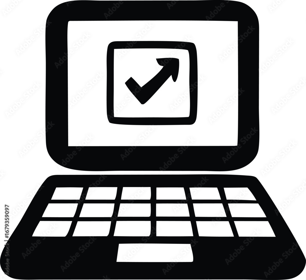 Aufkleber icon of a laptop displaying a checkmark inside a square box representing progress success or complet