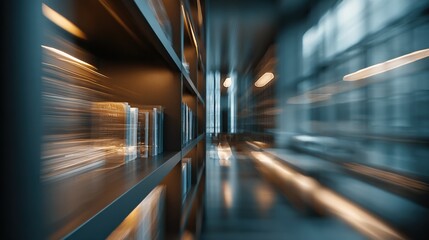 Fototapeta premium Abstract Long Exposure of Shelves with Products: Modern, Industrial, and Futuristic Design