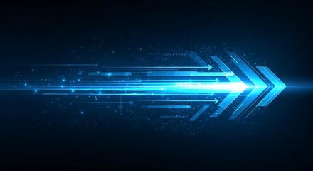 Abstract Blue Neon Arrow Speed Motion Digital Technology Background