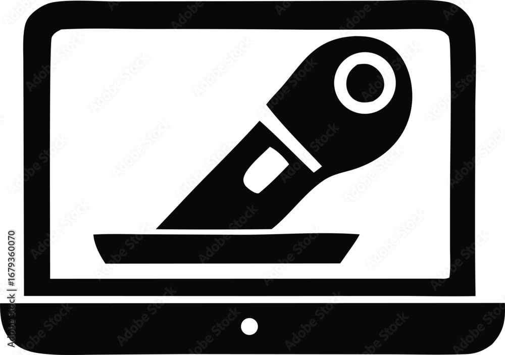 Poster digital microphone laptop icon symbol representing online audio recording broadcasting podcasting li