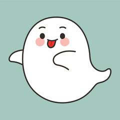 Kawaii hand drawn style of Playful Cartoon Ghost Smiling with Tongue Out
