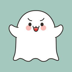 Spooky Angry Cartoon Ghost Character Vector for Halloween Design Kawaii hand drawn style
