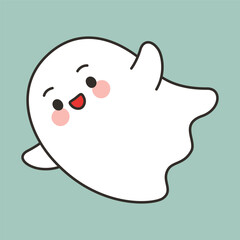 Kawaii hand drawn Cartoon Ghost Waving with Happy Smile