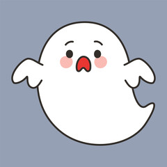 Kawaii hand drawn Cartoon Surprised Ghost Halloween