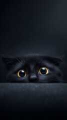 Halloween themed black cat peeking in dark background whimsical pet photography spooky vibe