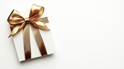 Elegant White Gift Box with Gold Ribbon on Minimalist Background
