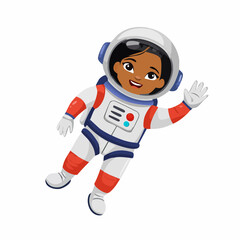 Little Astronaut Girl Waving A Space Adventure Illustration