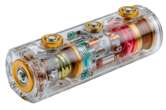 Futuristic transparent device showcasing internal components and advanced technology on transparent background