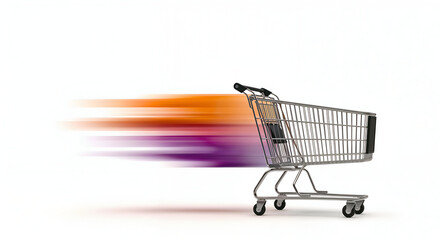 Fast Shopping Concept with Empty Shopping Cart with Motion Blur Effect, Speed Online Retail, E-commerce Delivery, Internet Shopping, Quick Checkout, Modern Retail Logistics and Digital Marketplace 