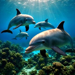 Fototapeta premium Dolphins Swimming Underwater