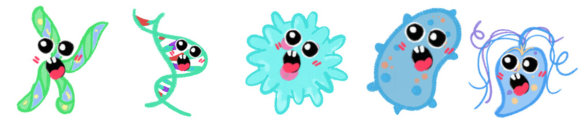 Cartoon Pathogen and Virus PNG Clipart for School Science Projects