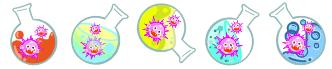Cartoon Virus in Flask PNG for Education, Research, and Scientific Posters