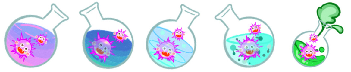 Cartoon Virus in Flask PNG for Education, Research, and Scientific Posters