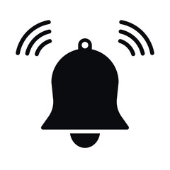 Notification bell icon illustration. Black ringing bell symbol. Simple flat design reminder sign for alert, alarm, message, app interface, web, social media, UI UX.
