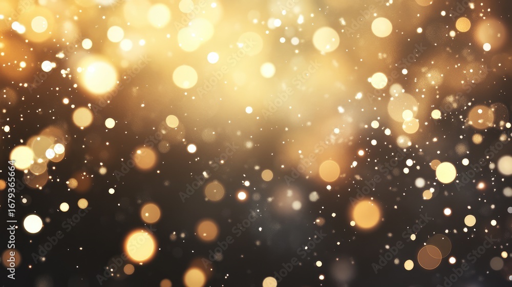 Poster a captivating blend of golden bokeh lights set against a dark background, creating a magical ambianc